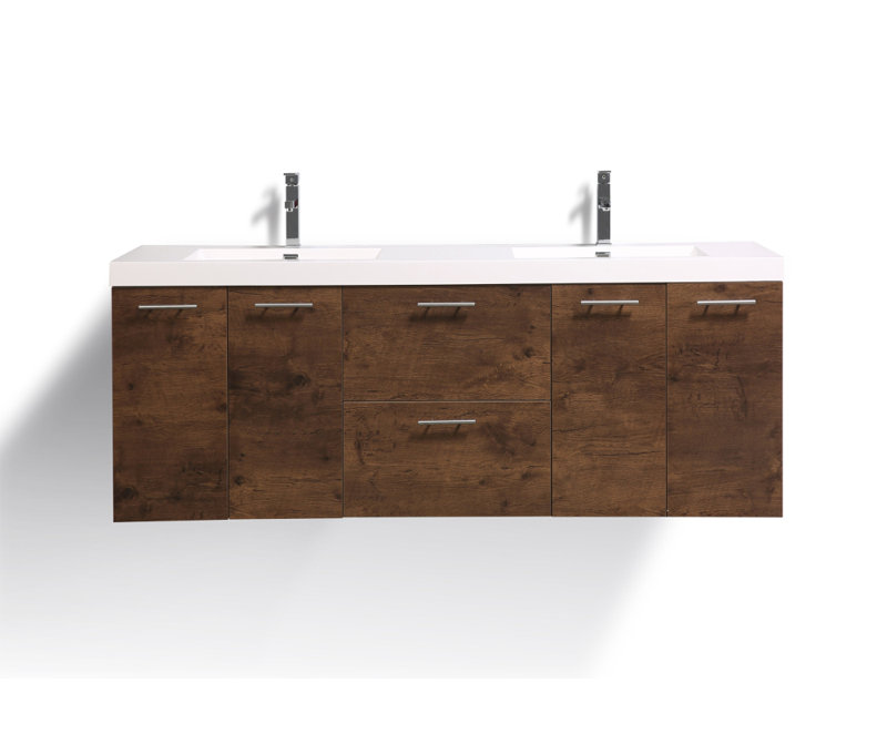 Leffler 84" Wall-Mounted Double Bathroom Vanity Set, Rosewood