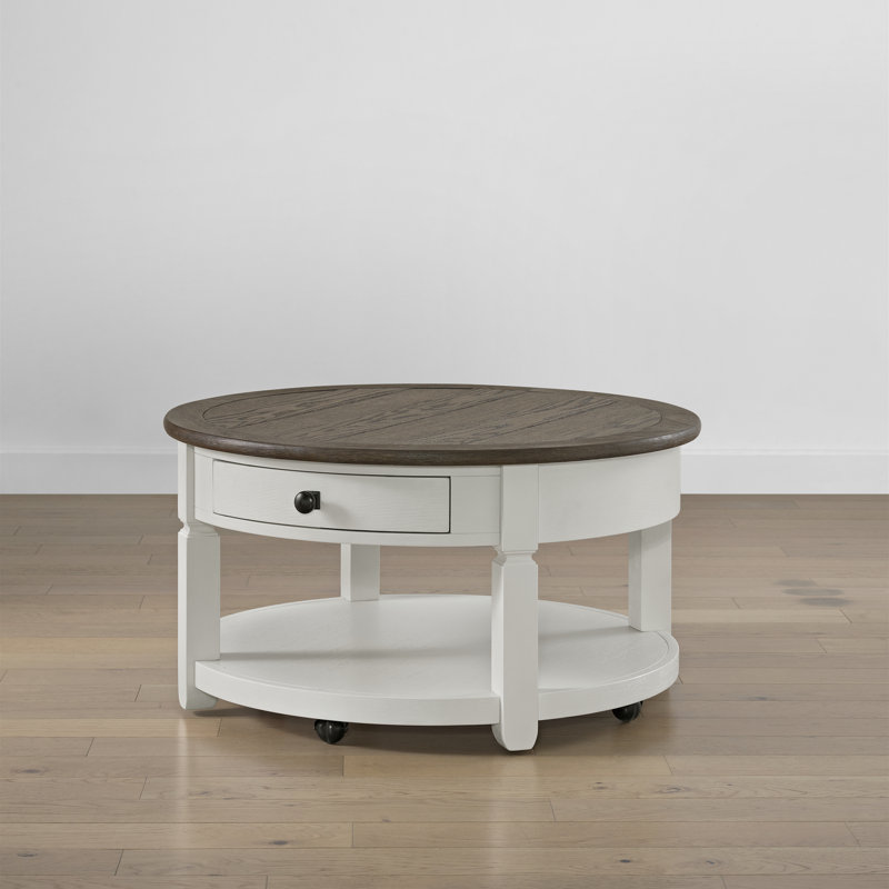 Round Cocktail Table With Drawer And Casters