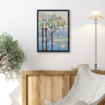 12x16 Tree Canvas Wall Art Featuring Green, Blue, Brown and Cream Tones with Hand-Painted Accents - Abstract Wall Art