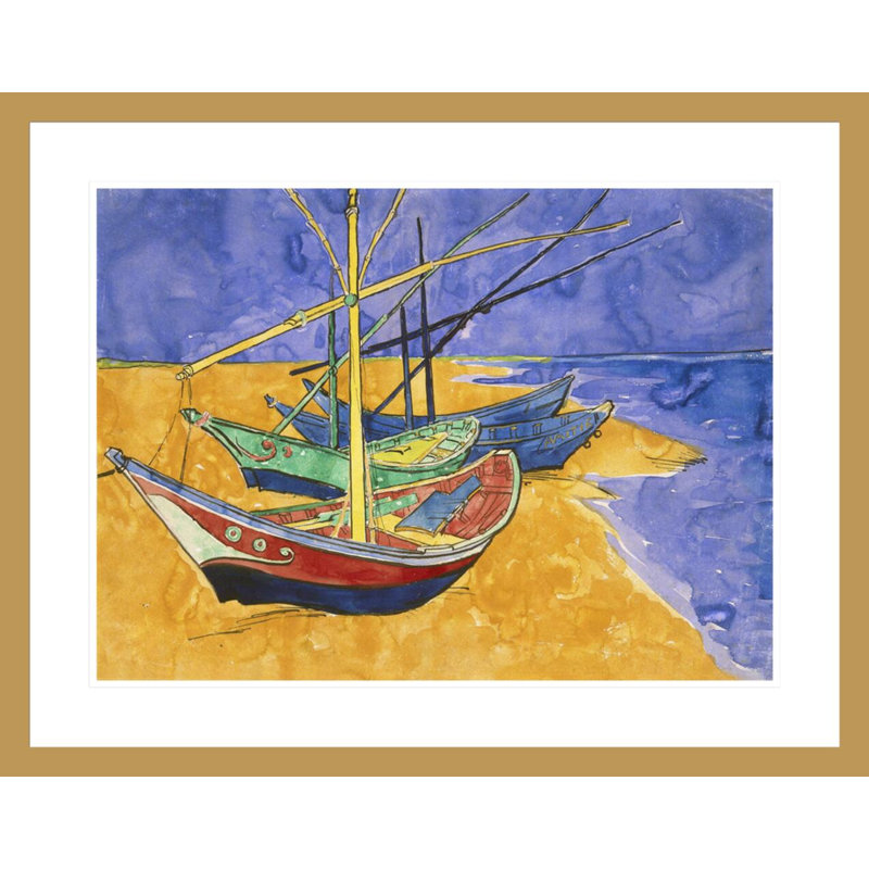 Bateaux de pêche sur la plage à Saintes-Maries-de-la-Mer par Vincent van Gogh, impression giclée encadrée