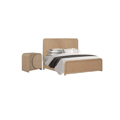 Ensemble de chambre à coucher pour très grand lit 2 pièces, bois brun naturel, table de chevet