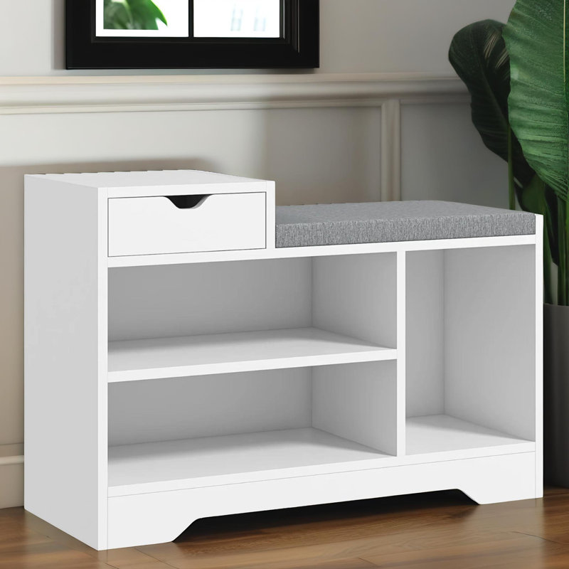 Shoe Bench Storage Shoe Rack with Hidden Compartment, Entryway Furniture, White