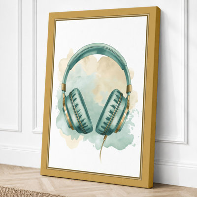 Headphones in Teal Modern - Wrapped Canvas