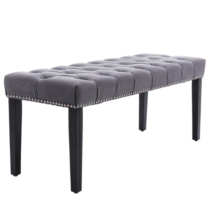 Upholstered Tufted Bench, Dark Gray, Black
