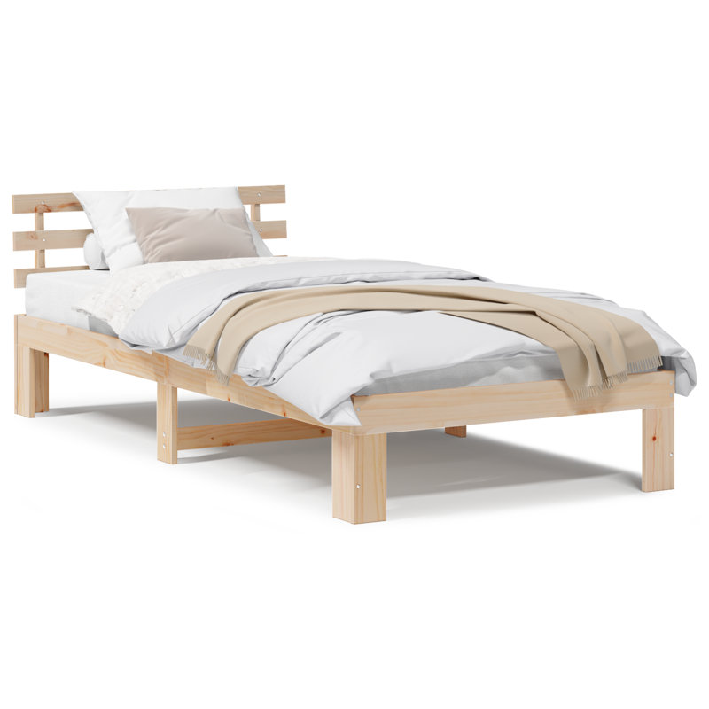 Bed Frame with Headboard Solid Pine Wood, Single (3'), Natural
