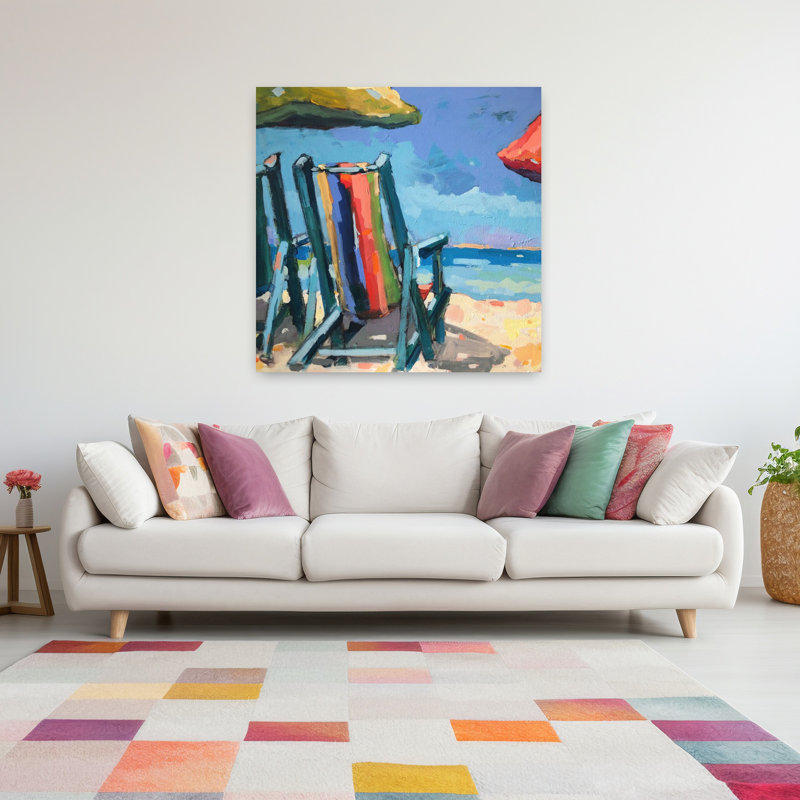 «Beach Time», art côtier abstrait, H 48 po x l 48 po