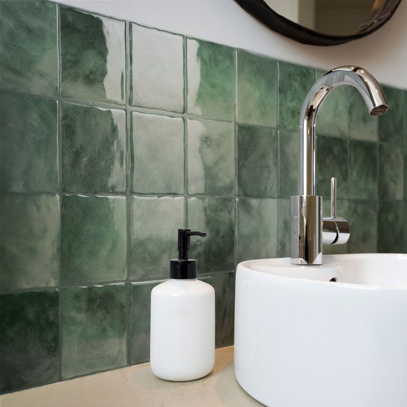 Peel and Stick Gel Backsplash Tile Zellige 9'' x 9'' , Green