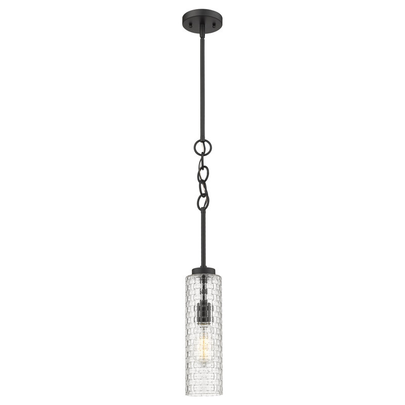 Luminaire suspendu cylindrique à 1 lumière Allisia, Tissage de panier transparent, Noir mat