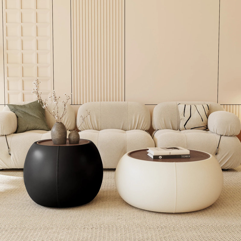 Repose-pieds rond moderne avec rangement - Table basse multifonction, Blacks Blanc, H 19,60 po x l 33,40 po x P 33,40 po