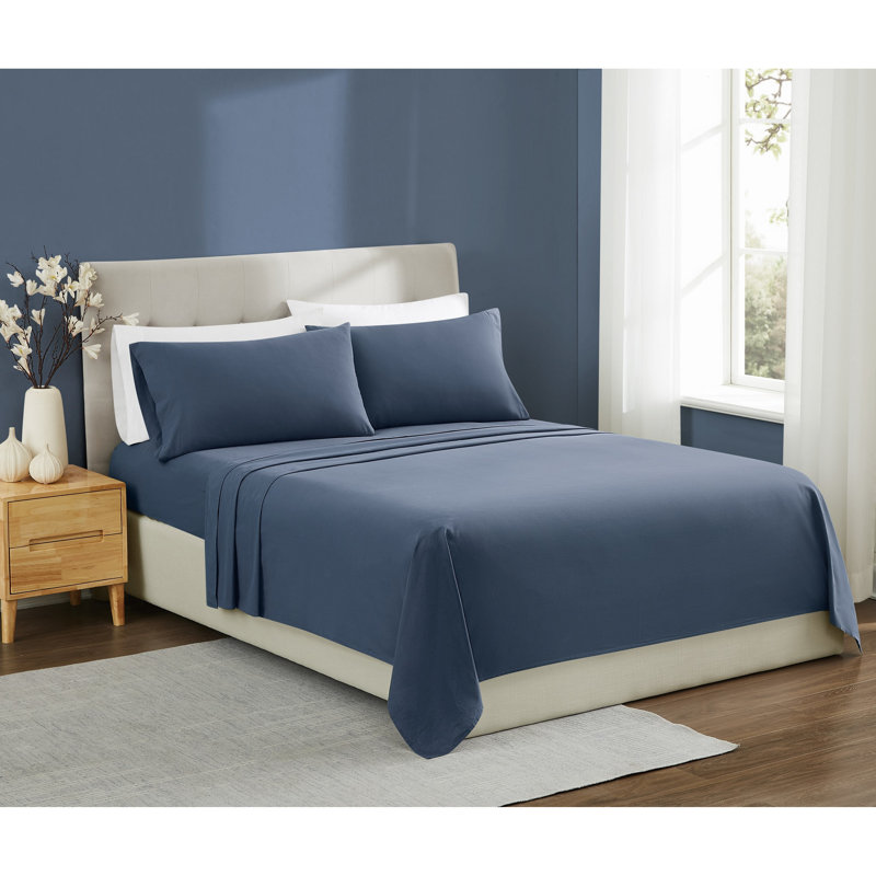 Brooklyn Loom Essential Cotton Sheet Set, Queen Sheet Set with 2 Pillowcases, Blue