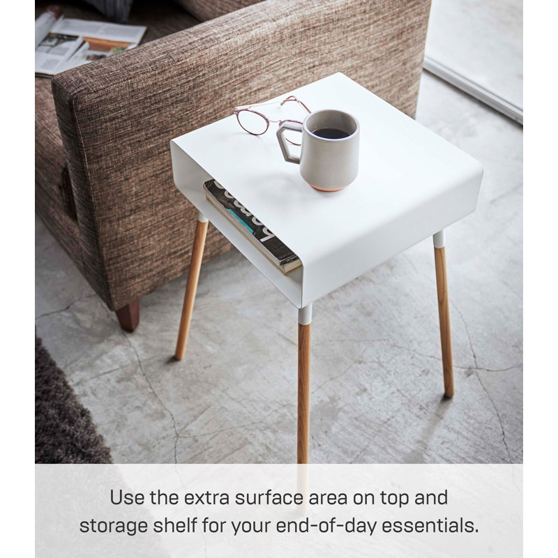 Tall White Steel and Wood Storage Side Table