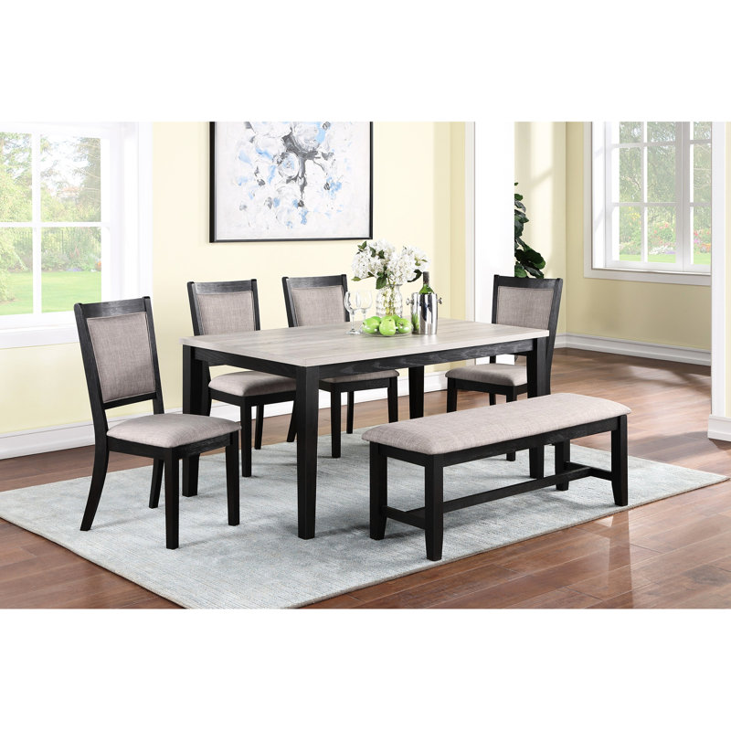 Modern 6pc Dining Room - Rectangular Table, 4 Chairs And Bench With Upholstered Seats Transitional Table