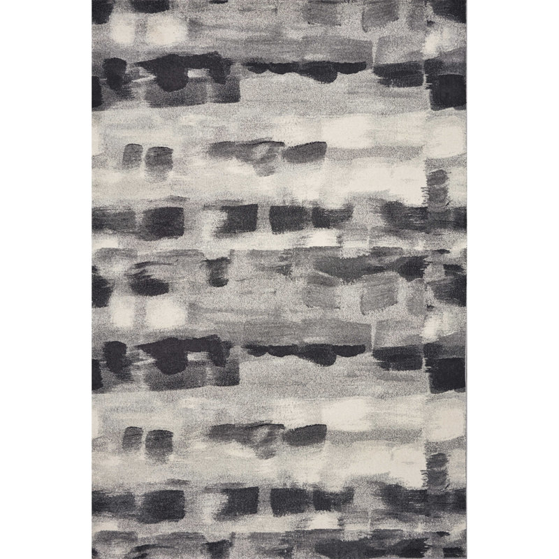 Tapis gris à motif abstrait, Rectangle 5 pi 3 po x 7 pi 7 po