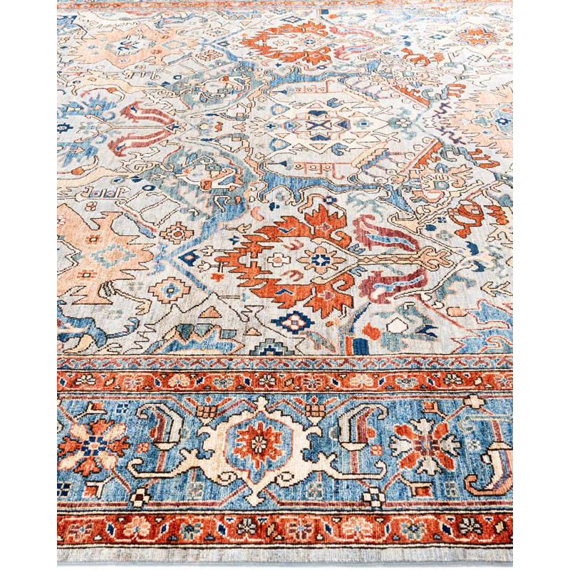 Gray and Multicolor Hand-Knotted Wool Geometric Area Rug, 9' x 11'
