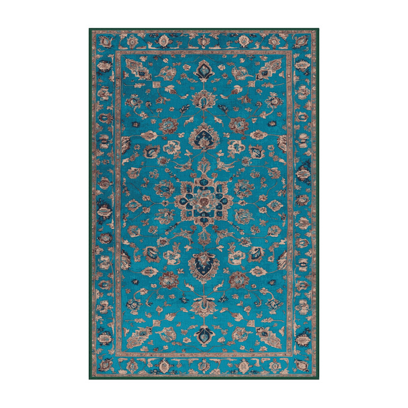 Tapis vert Tabriz lavable à la machine, Rectangulaire 8 pi x 12 pi
