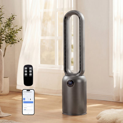 Ventilateur tour sans lame intelligent pour la chambre à coucher, ventilateur de refroidissement à air puissant de 26 pi / s avec application et télécommande, 24 vitesses, oscillation à 90 °, minuterie de 12 heures, ventilateur silencieux pour le bureau personnel