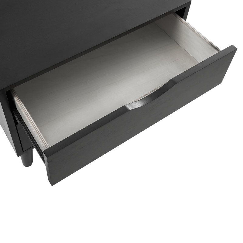 Table de chevet 2 tiroirs avec base en bois massif, Noir