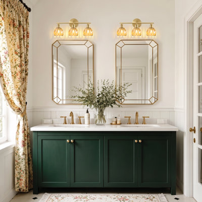 Éclairage pour salle de bain moderne à 3 lumières avec abat-jour en verre tulipe ambré, éclairage mural de salle de bain pour chambre à coucher, cuisine, salon