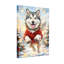Animaux, chien de Noël en chandail rouge sautant-492967334