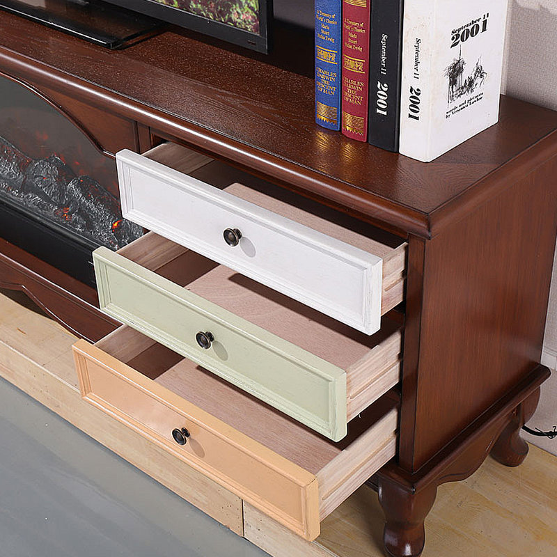 Meuble télé moderne avec foyer électronique simulé, H 23,62 po x L 78,74 po x l 13,78 po, Brun