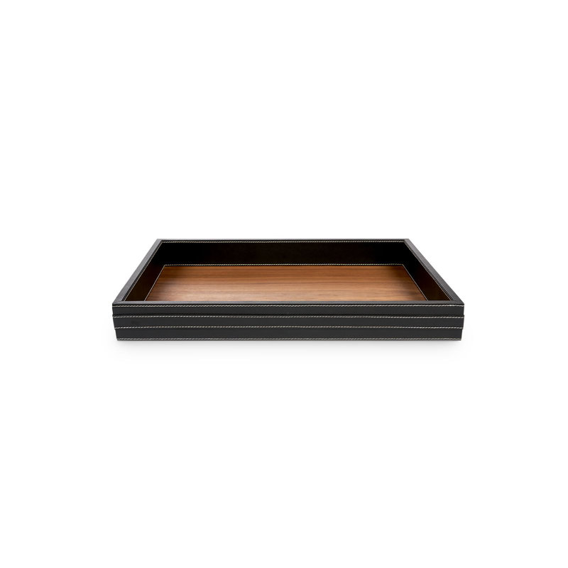 Buckley Leather / Faux Leather Decorative Tray, Black/Walnut