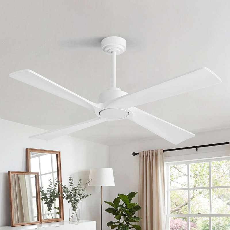 4-Solid Wood Blades Indoor Standard Ceiling Fan with Remote Down-Rod Mount, White, 54inch, White