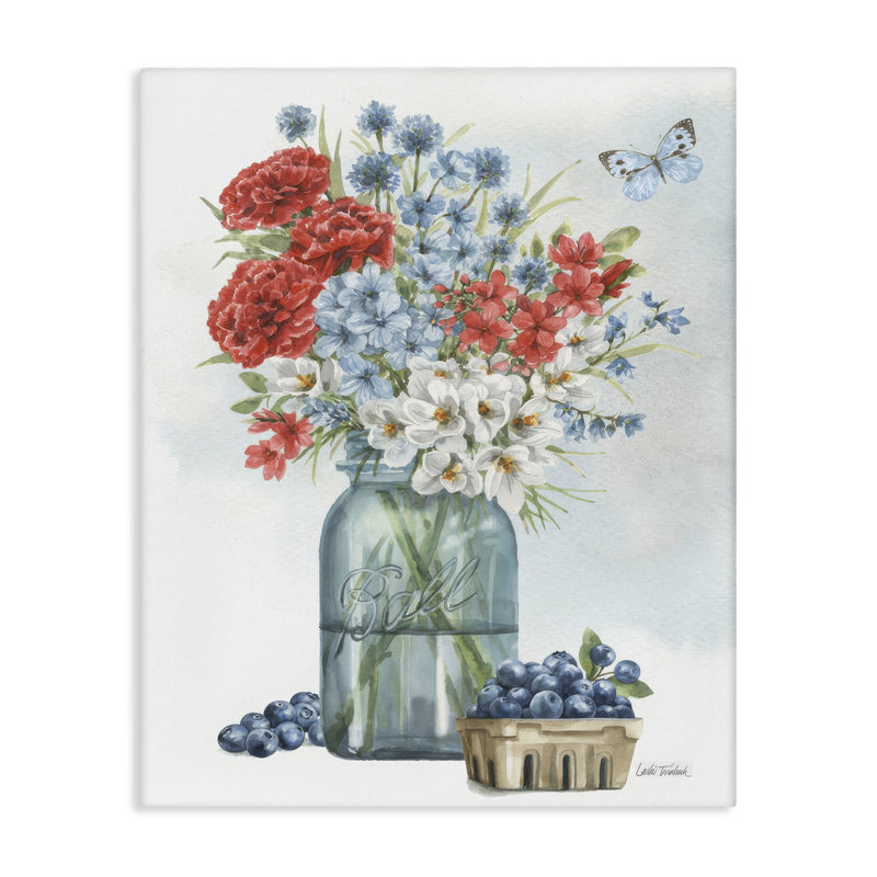  Art mural sur toile Country Blossoms & Blueberries par Leslie Trimbach, H 20 po x l 16 po