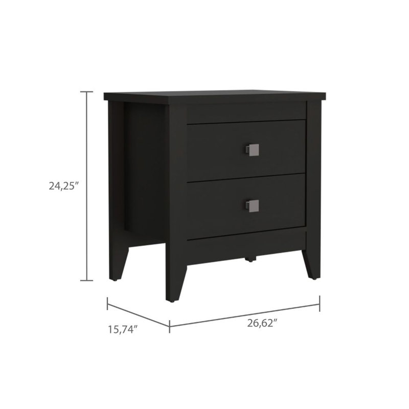 Table de chevet et table de bout à deux tablettes avec quatre pieds en noir, Noir