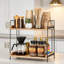 Rustic 2-Tier Coffee Bar Organizer: Wood & Iron Countertop Caddy