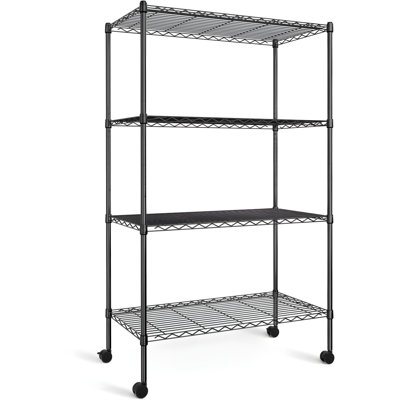 Support de rangement robuste en fil d'acier à 4 tablettes avec capacité de 1000 lb, tablettes réglables et roulettes à roulement en douceur pour une mobilité facile