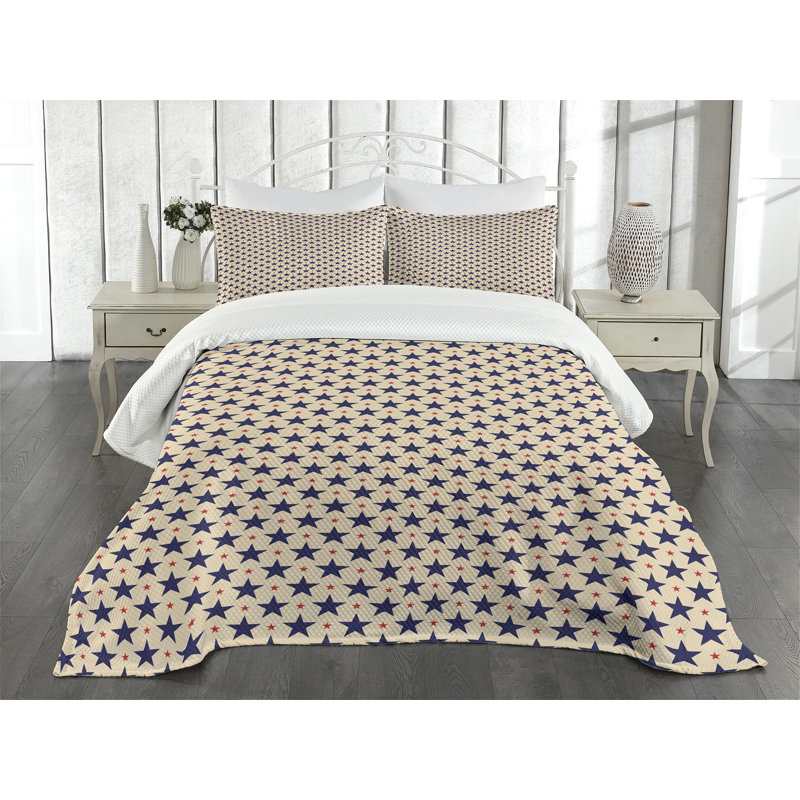 Ambesonne Star Bedspread Set Grunge Themed Pattern Navy Blue Beige Red, 30 cm H x 20 cm W