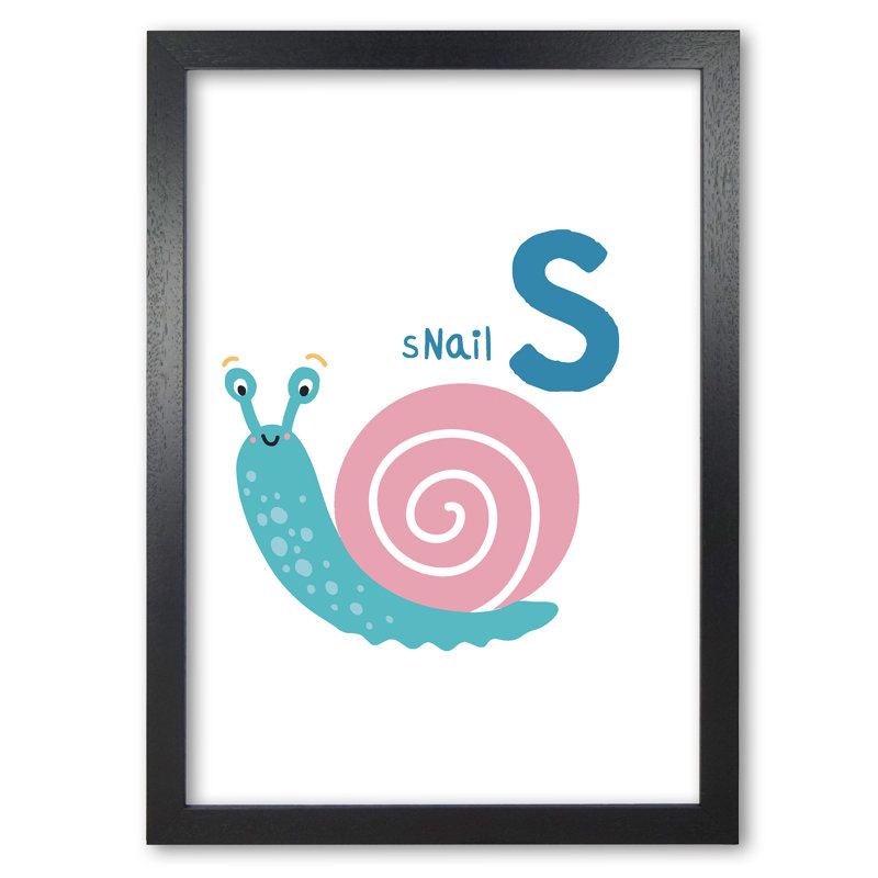 Alphabet Animals, S Is For Snail - Print, 30 cm H x 21 cm W x 5 cm D, Black Grain Frame