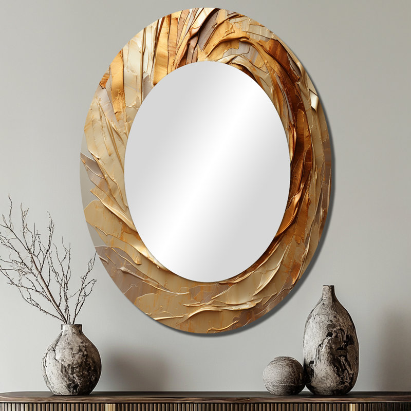 Brown Gilded Mocha Spiral - Modern Oval Wall Mirror, 40" x 30"