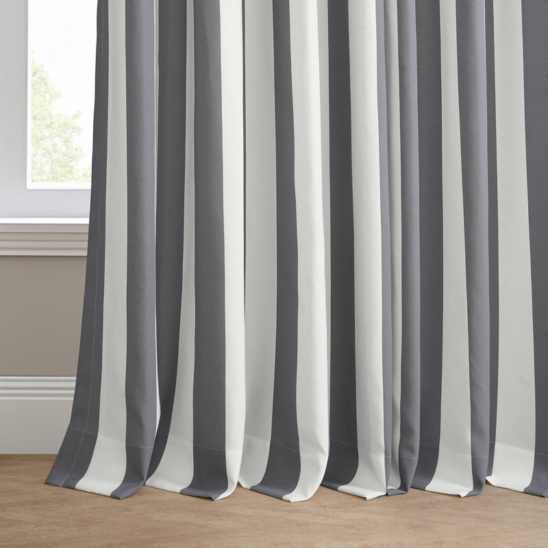 Villanova Striped Grommet Water Resistant Light Filtering Outdoor and Indoor Curtains (1 Panel), Nautical Gray Stripe