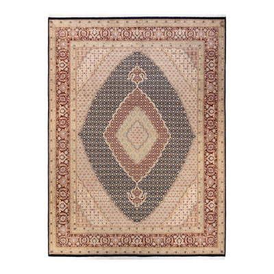 Tapis unique en laine noué à la main 9 pi 2 po x 12 pi 5 po nouvel âge Hayner - bleu / noir / rouge