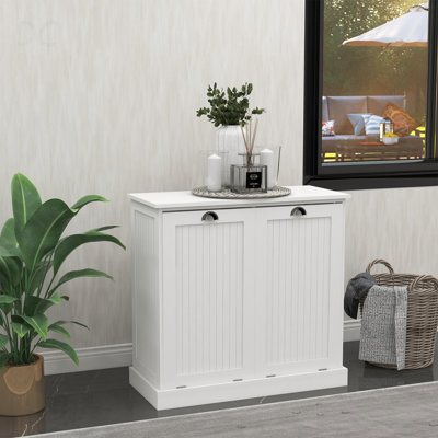 Two-Compartment Tilt-Out Laundry Sorter Cabinet-White, Sideboard