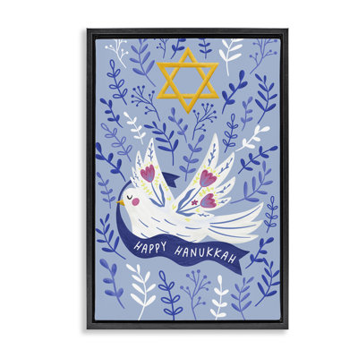 Cadre flottant Happy Hanukkah Dove & Florals, conception de JJ Design House LLC