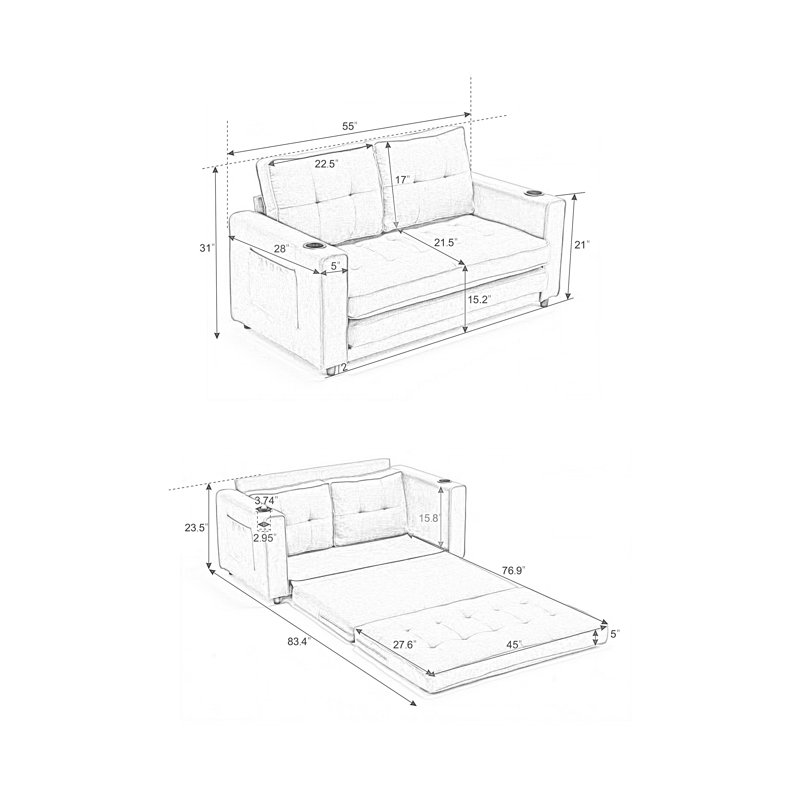 Poro Upholstered 55'' Sofa, Light Gray