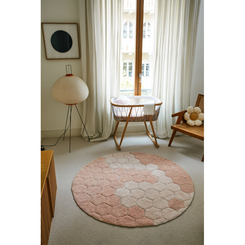 Washable Round Rug Honeycomb Rose