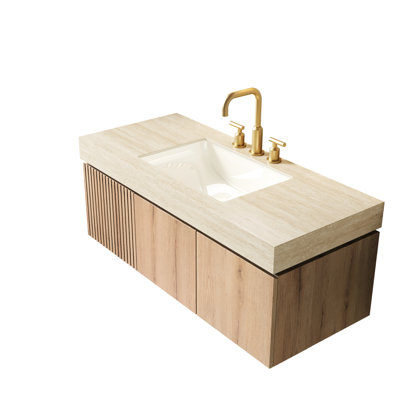 48" Countertop Made From -Pattern Sintered Stone With Undermount Ceramic Basin And Three Pre-Drilled Faucet Holes, Beige, 47.05 In Depth, 19.31 Width, 8.65 Height, 73.96 Lb, To Scratch, Water, Fire,