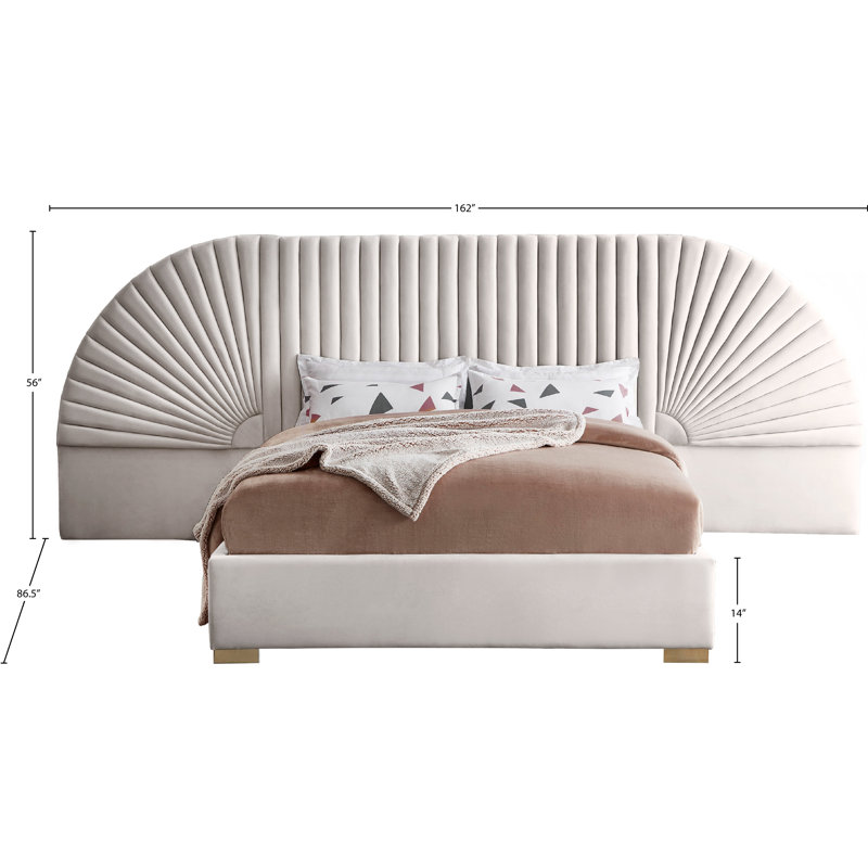 Upholstered Panel Bed, King, Cream Velvet