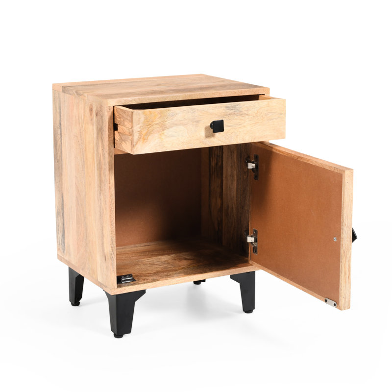 Table de chevet en bois de manguier massif de style rétro avec tiroir coulissant, ton naturel, installation rapide et facile, l 14 po de largeur x 18 po de profondeur, assemblage simple et l