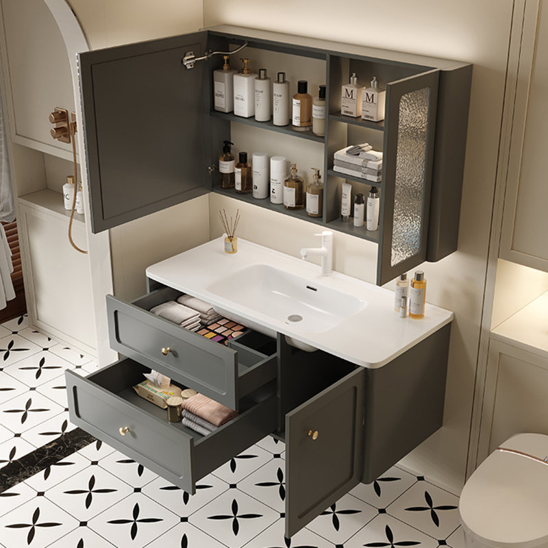 French style simple gray bathroom cabinet