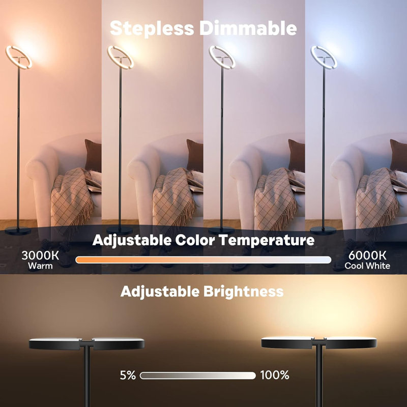 RGBCW LED Floor Lamp With Remote Control, Color Changing Standing Lamp, Stepless Dimmable 3000K-6000K, 20W Rotatable Tall Light For Living Room, Bedroom, Office