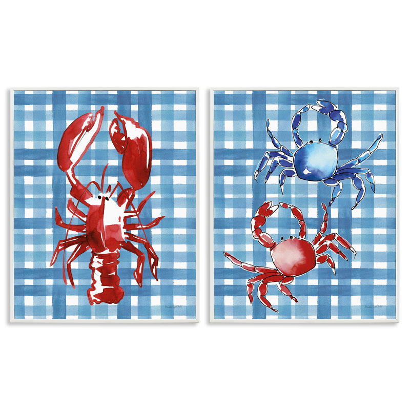  Ensemble de 2 estampes côtières «Coastal cuisines on Plaid» par Mercedes Lopez Charro, H 14 po x l 11 po