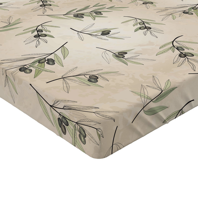Drap-housse Ambesonne, Coquille d'œuf, vert laurier / floral, Drap-housse très grand californien