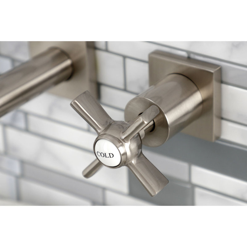 Robinet de salle de bain mural Millennium, Nickel brossé, Croix