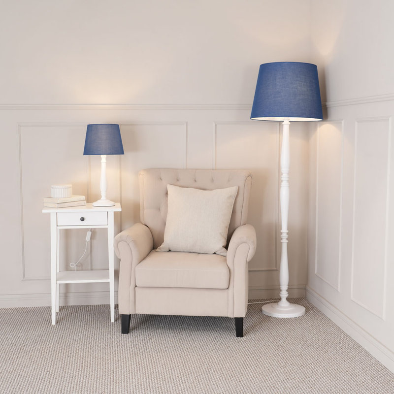 Arialdo 156cm Traditional Floor Lamp, Matte White, Navy Blue