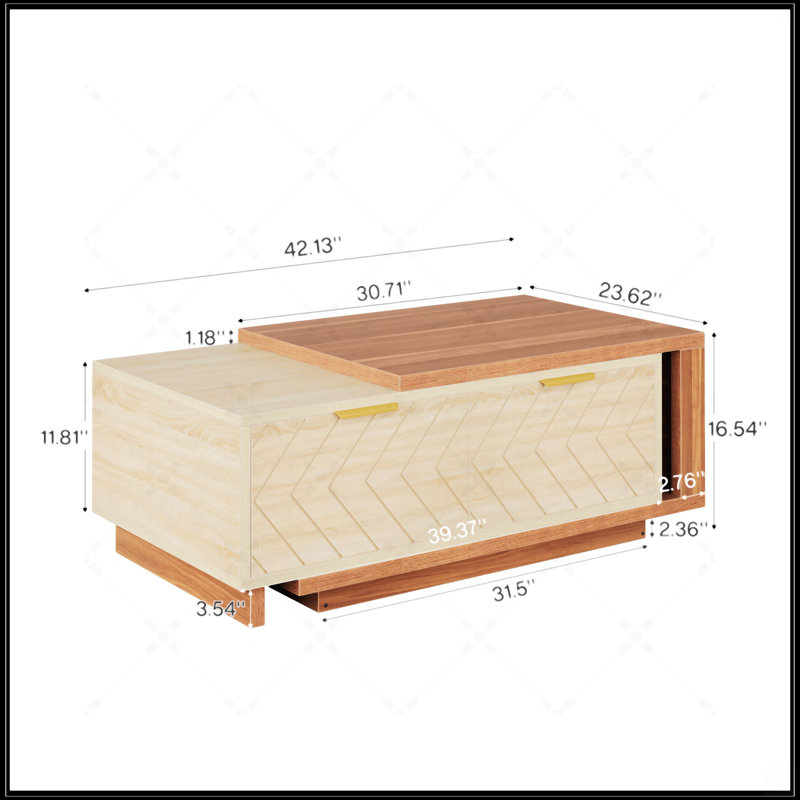 Table basse à rallonge 42,13 po en noyer et chêne avec 2 tiroirs de rangement