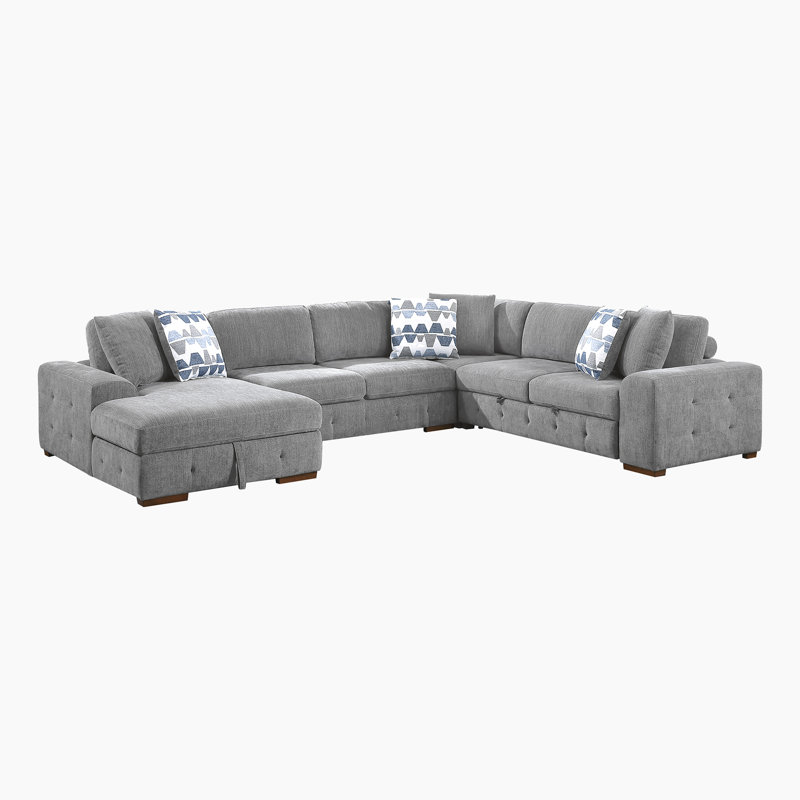 Odesser 4-Piece Chenille Sectional Sofa Sleeper with Chaise, Gray Chenille, Left Hand Facing